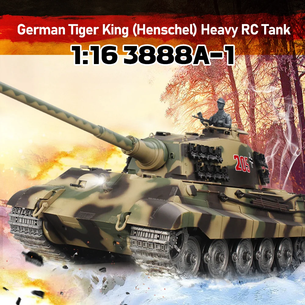 Heng Long 1/16 3888A German Tiger King Henschel Metal RC Heavy Tank Car War Car Infrared Combat System 2.4G Zabawki zdalnie sterowane