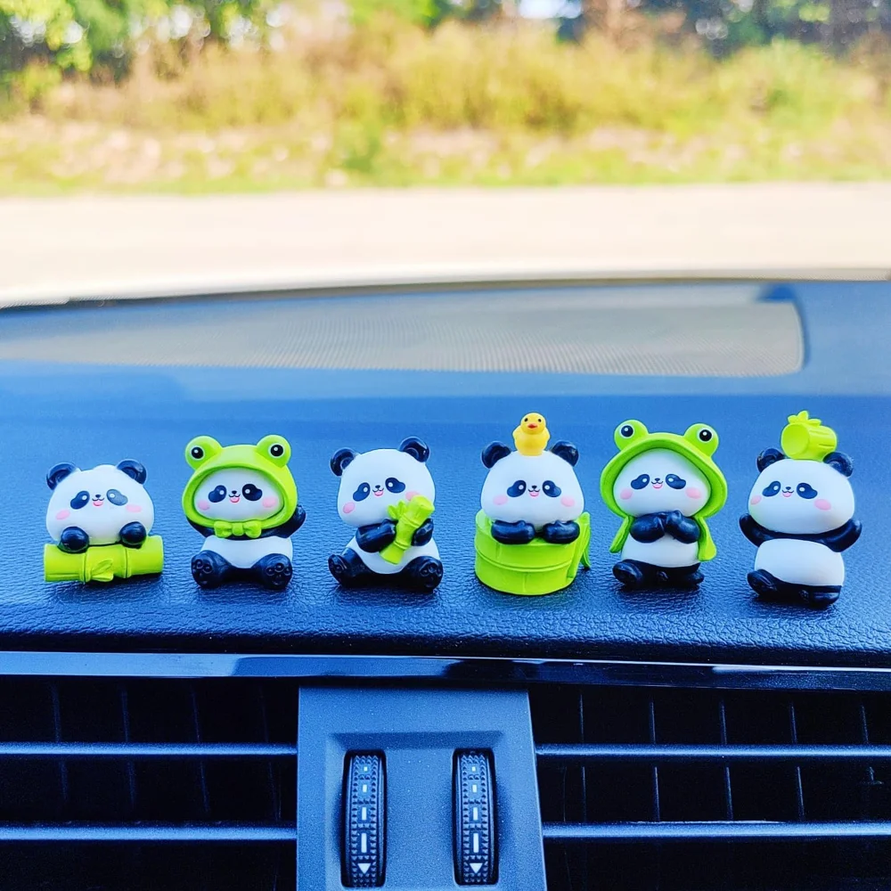 6Pcs Panda Car Dashboard Decorations, Mini Resin Animals Dashboard Accessories Rear View Mirror Ornament Cute Car Decor