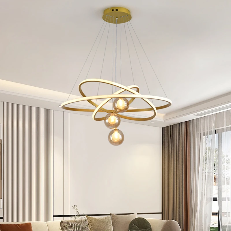 

Modern Dining Room LED Chandelier Nordic Restaurant Chandelier With Pendant Ball Living Room Indoor Lighting Hanging Lamp
