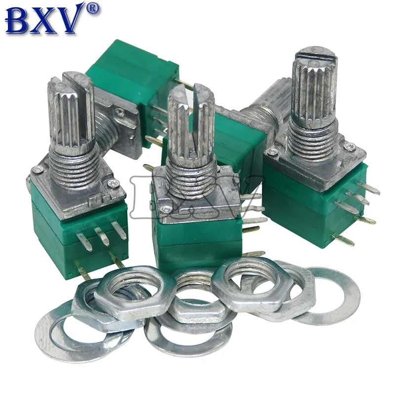 5 sztuk RV097NS potencjometr 5K 10K 20K 50K 100K 500K B5K z przełącznikiem Audio 5Pin wał 15mm uszczelnienie wzmacniacza