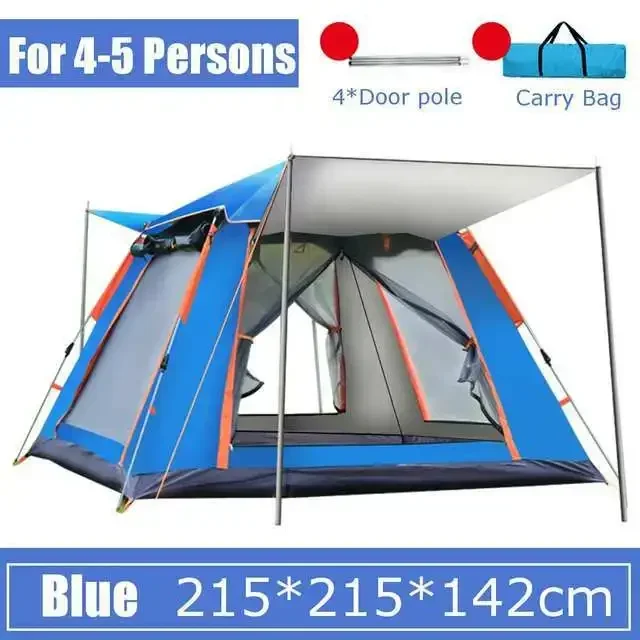 Outdoor Camping Automatic Tents Double Layer Waterproof Camping Hiking Tent Outdoor Large Family Tents 4-5 People Throw Tent