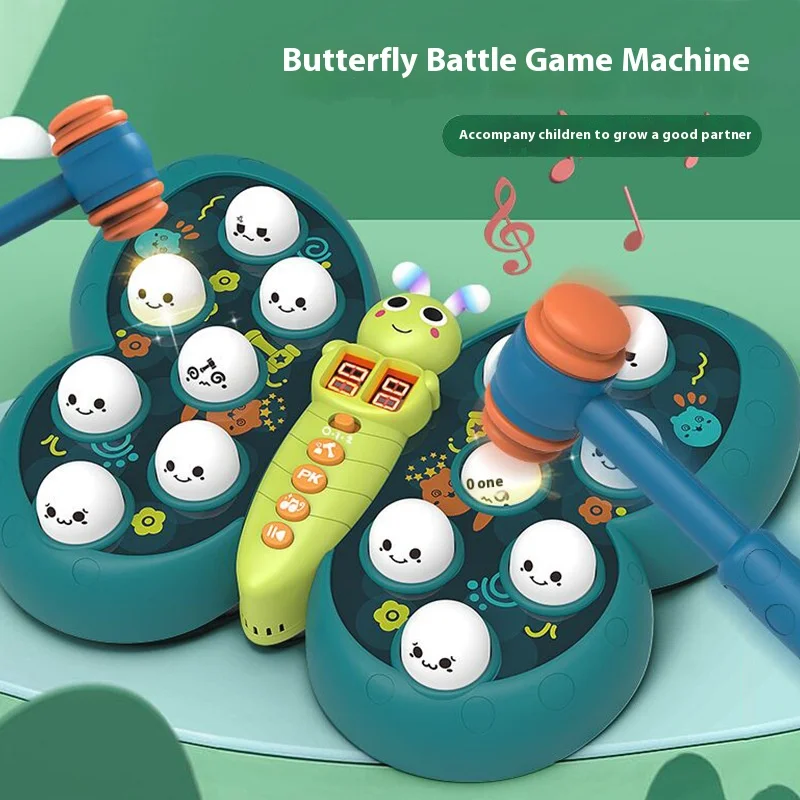 

Creative Children Board Games Toys Butterfly Battle Game Machine Whack A Mole Two Hammers PK Interactive Table Game Toys for Kid