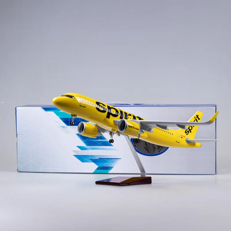 

47CM 1/80 Airplane A320NEO Spirit Airways Model Toys Light With Wheel Landing Gear Diecast Resin Plane Collection Display Gifts