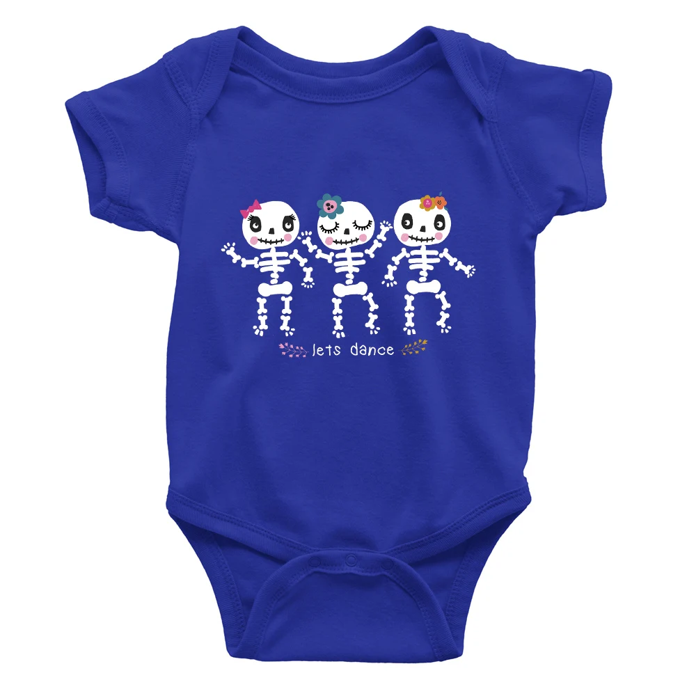 Cartoon Cute Skeleton Let\'s Dance Toddler Rompers Black Summer Newborn Clothes Comfy Breathable Kawaii Baby Girl Boy Bodysuits