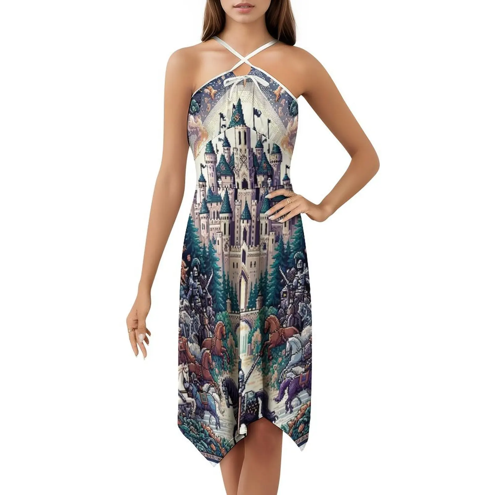 تصميمات مملكة الفارس بدون خياطة وفستان على شكل قلب فستان أنيق للحفلات الصيفية للنساء بتصميم مزخرف