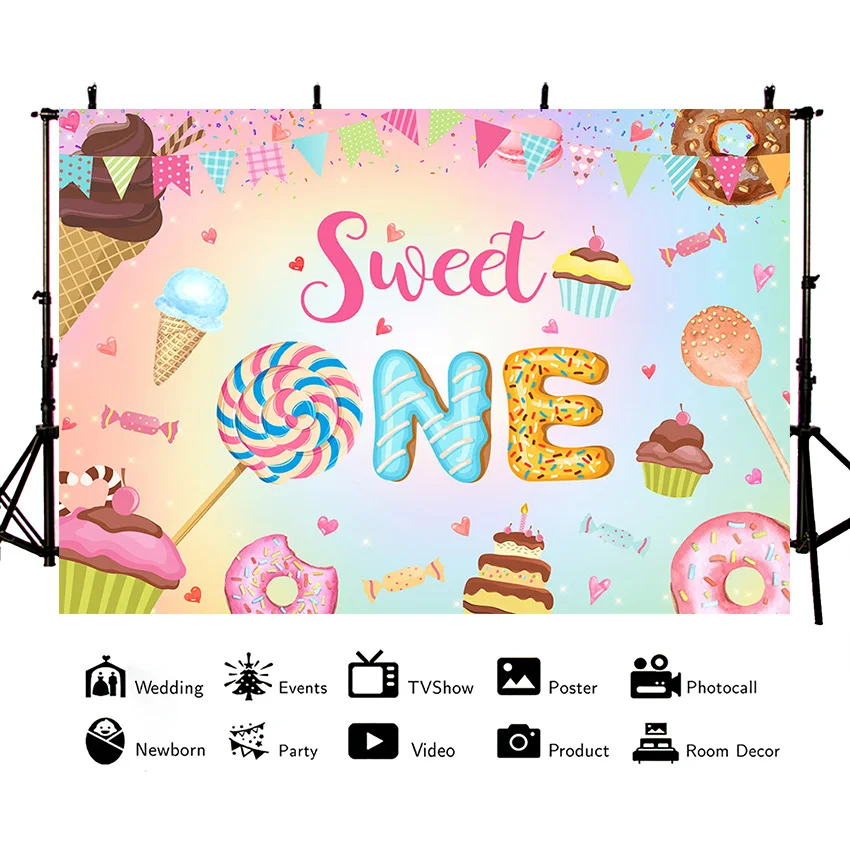 Mehofond-달콤한 도넛 배경, 첫 번째 소녀 생일 파티 아이스크림 베이비 샤워 파티 장식 사진 배경 사진 스튜디오 소품