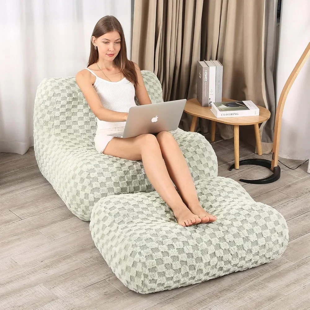 

Bean Bag Sofa, Bean Bag Chair with Footstool, Comfy Reading Sofa Chair for Adults, Modern Floor Sofa for Livingroom&Bedroom