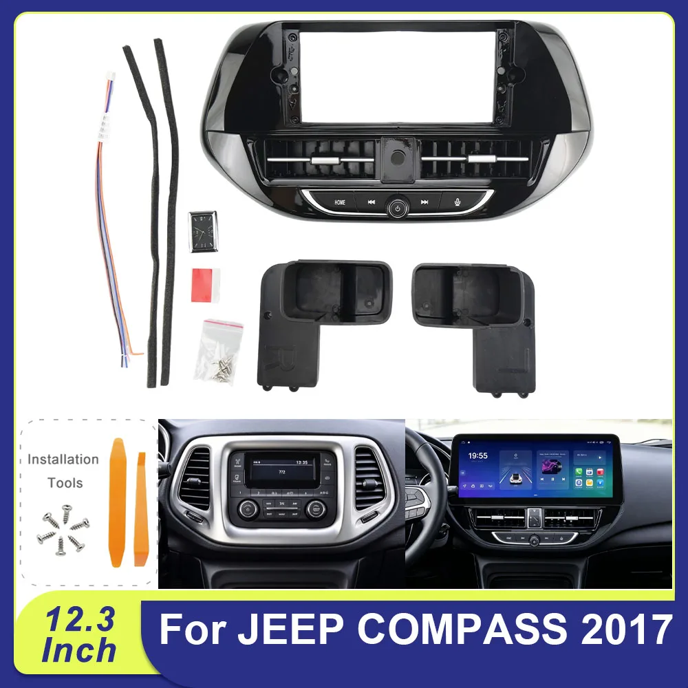 For JEEP COMPASS 2017 12.3 Inch Dash Board Cover Android Stereo Player Car Radio Fascia Frame Head Unit Panel Kit