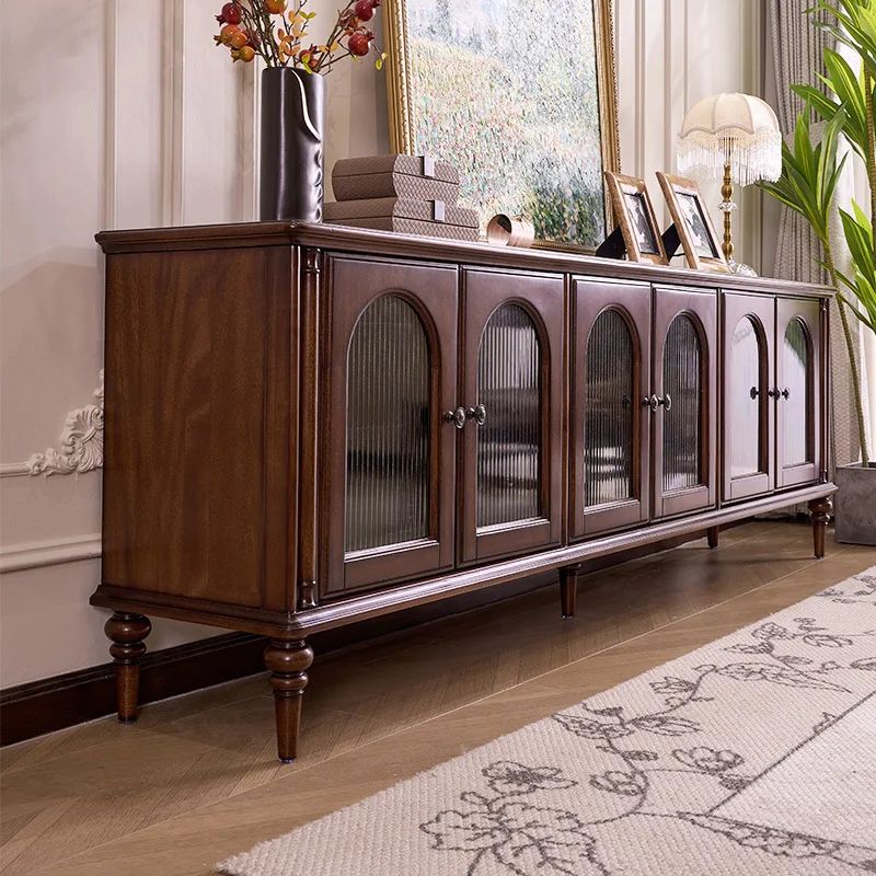 Mahogany antique all-solid wood TV cabinet French retro storage locker American coffee table TV cabinet