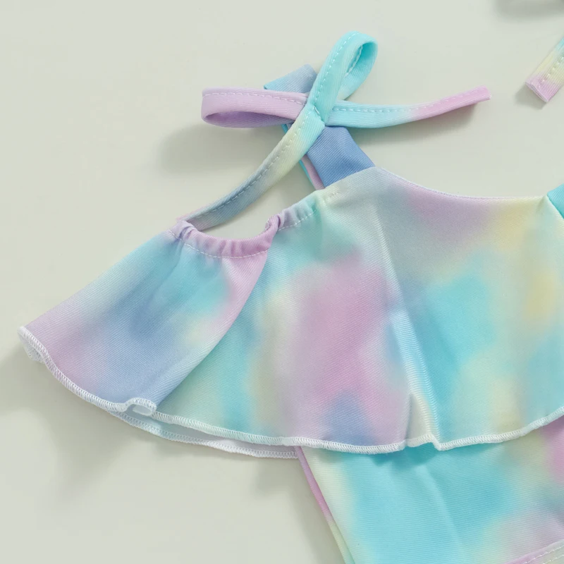 Yiiciovy Summer Lovely Kids Baby Girls 2pcs Bikini Sets Swimsuits Tie-dye Print Sleeveless Camisole+ Ruffles Beach Skirt Sets