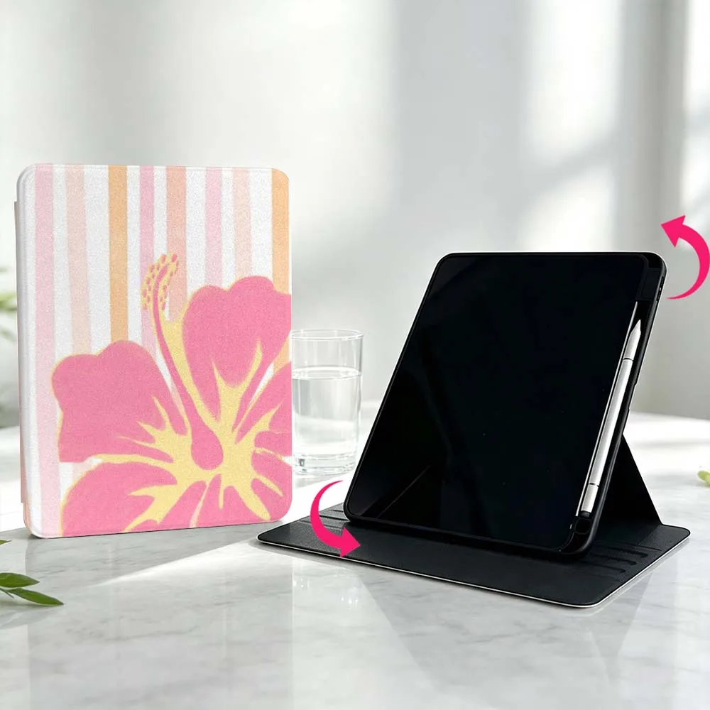 Simple Stripes Flowers Soft For iPad Pro Air mini 6 5 4 12th M5 M4 M3 M2 A16 A17Pro 360° Rotation Stylus Storage Tablet Case 5