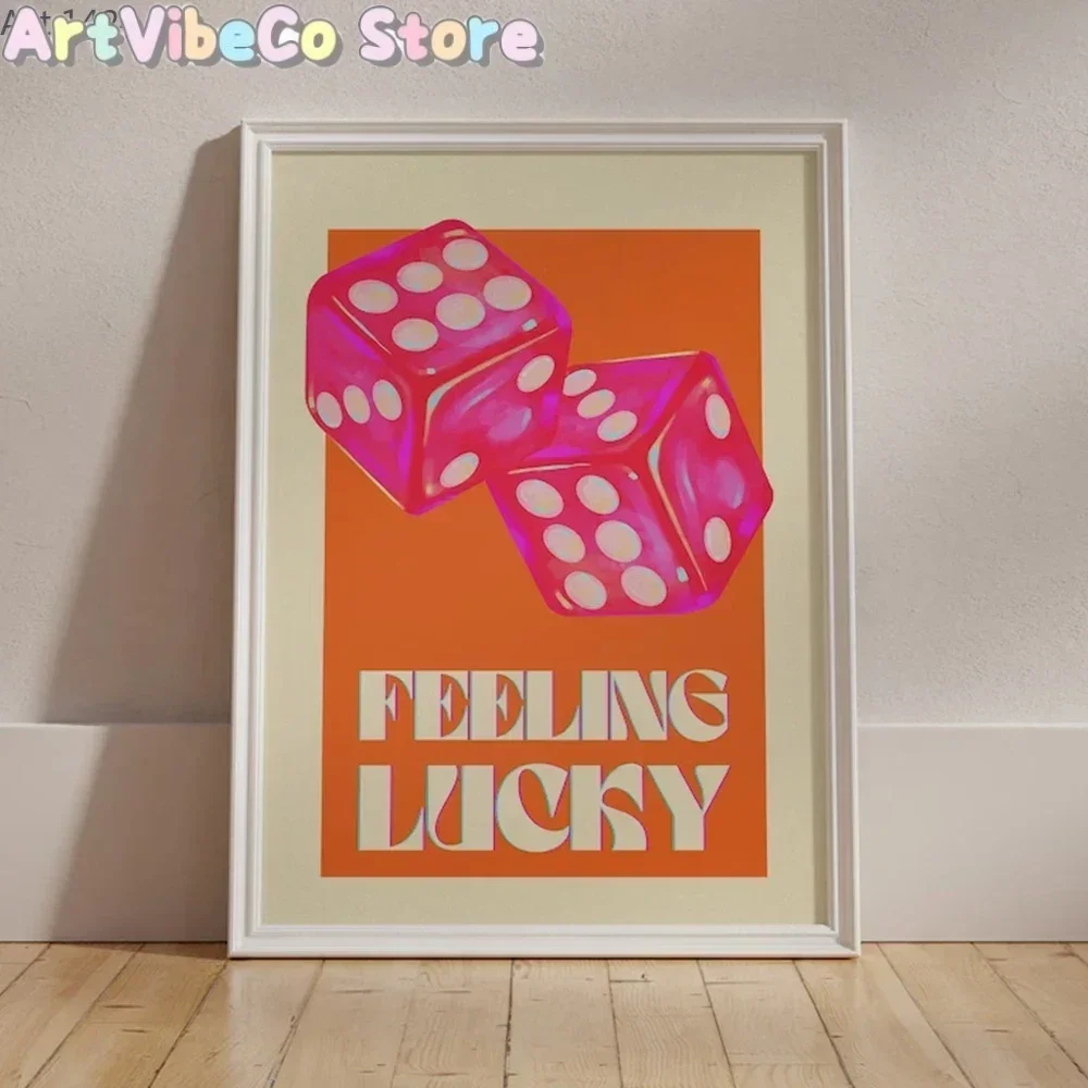 Minimalist Dopamine Y2K Eclectic Pink Orange Feeling Lucky Quotes Wall Art Canvas Painting Posters For Living Room Home Decor