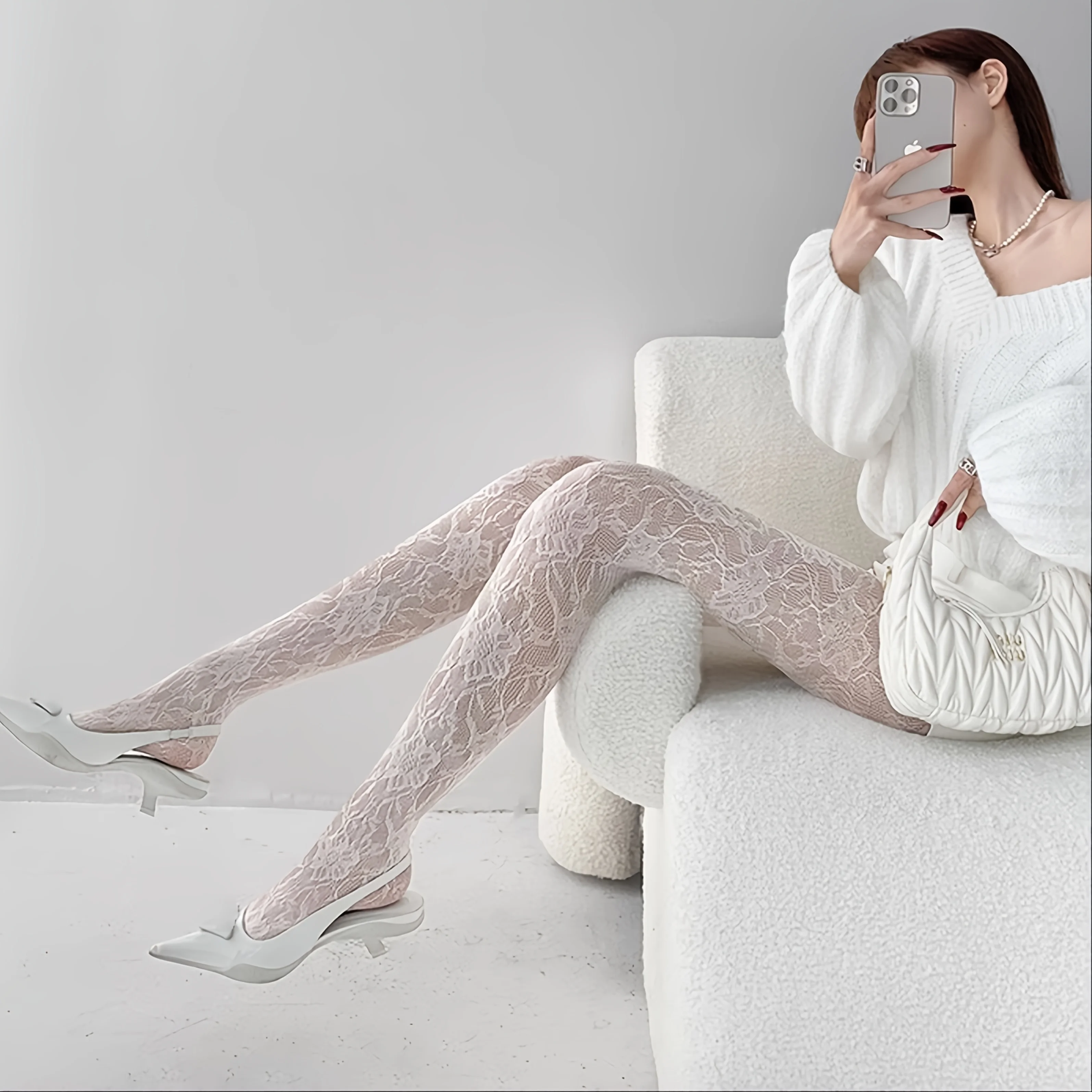 Damen-Strumpfhose mit floraler Spitze, Sommer-Mesh, sexy, durchsichtig, dünn, im Retro-Punk-Millennial-Stil, personalisierte Netzsocken – Detail 8