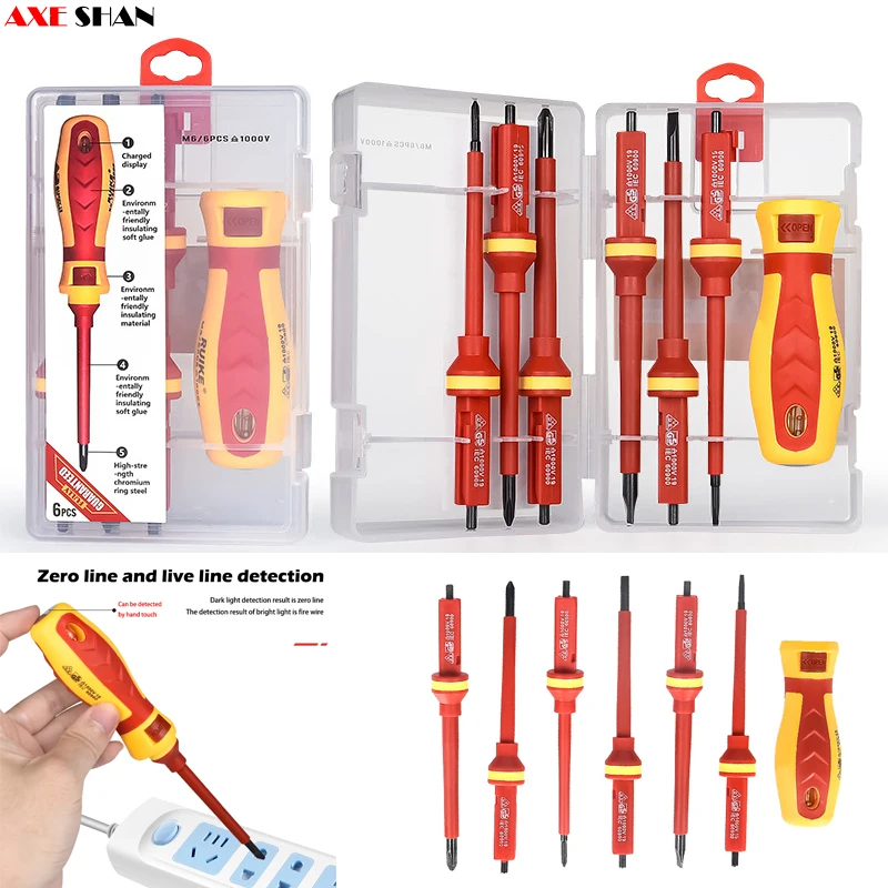 

6PCS Insulated Screwdriver Set Slotted Cross Driver Phillips Flat Measuring pen Electrician's Professional Maintenance Hand Tool