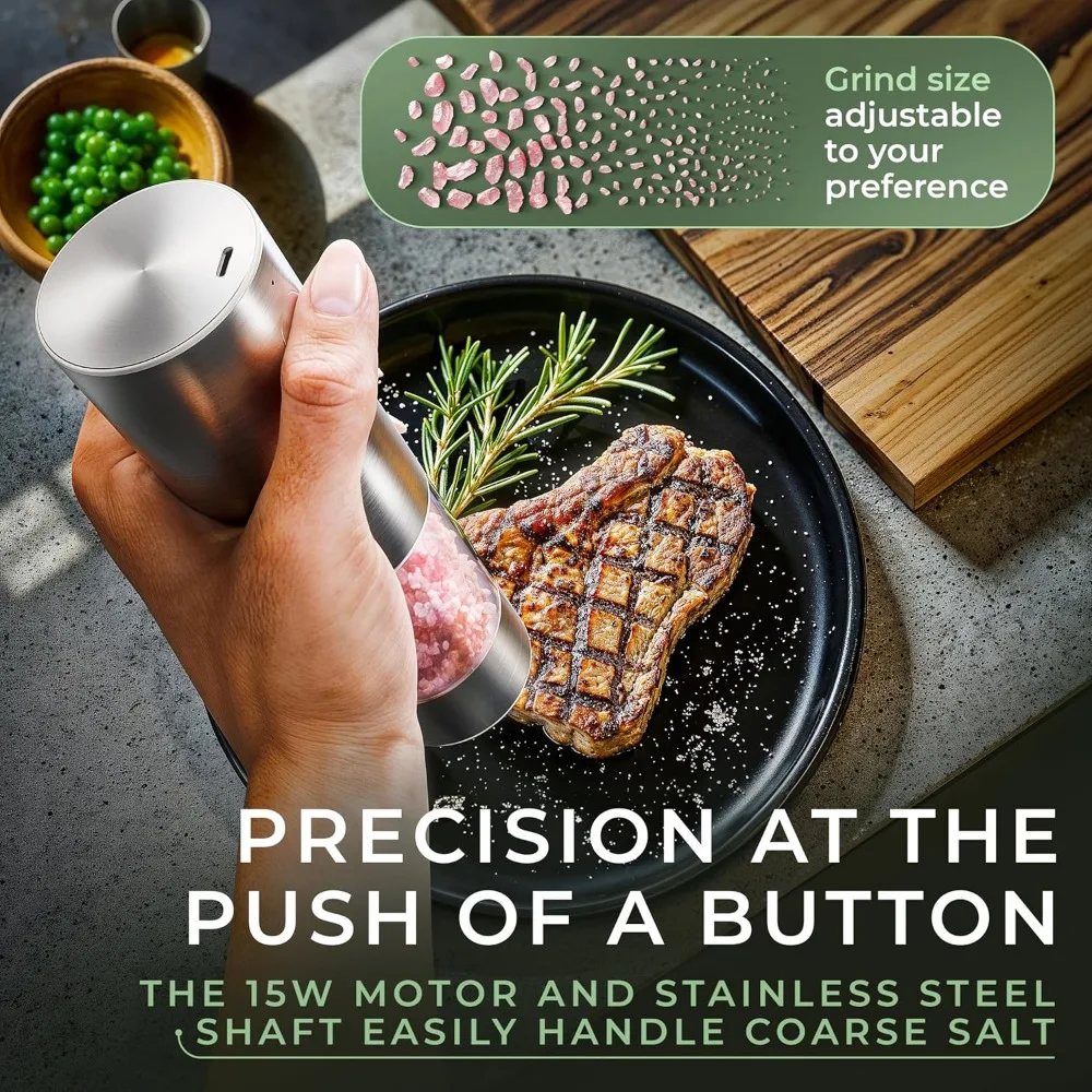 مجموعة مطحنة الملح والفلفل الكهربائية القابلة لإعادة الشحن مع حامل خشب السنط - بطارية 300 مللي أمبير في الساعة، شحن USB-C #3