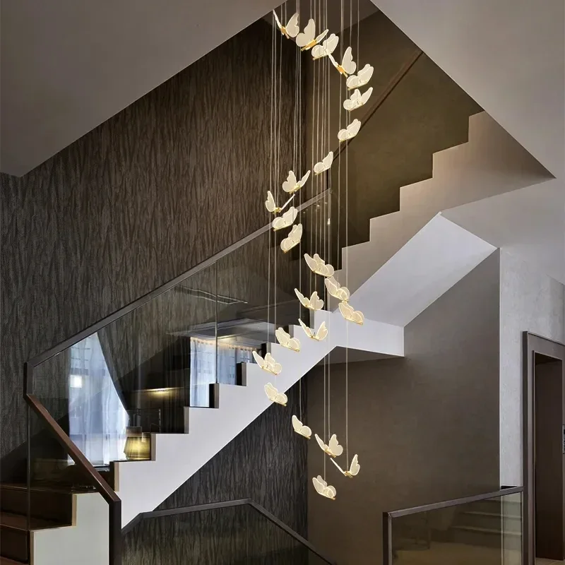 Gold LED Butterfly Lights Home Indoor Staircase Hanging Chandleiers Lamps Living Kitchen Island Bedroom Wall