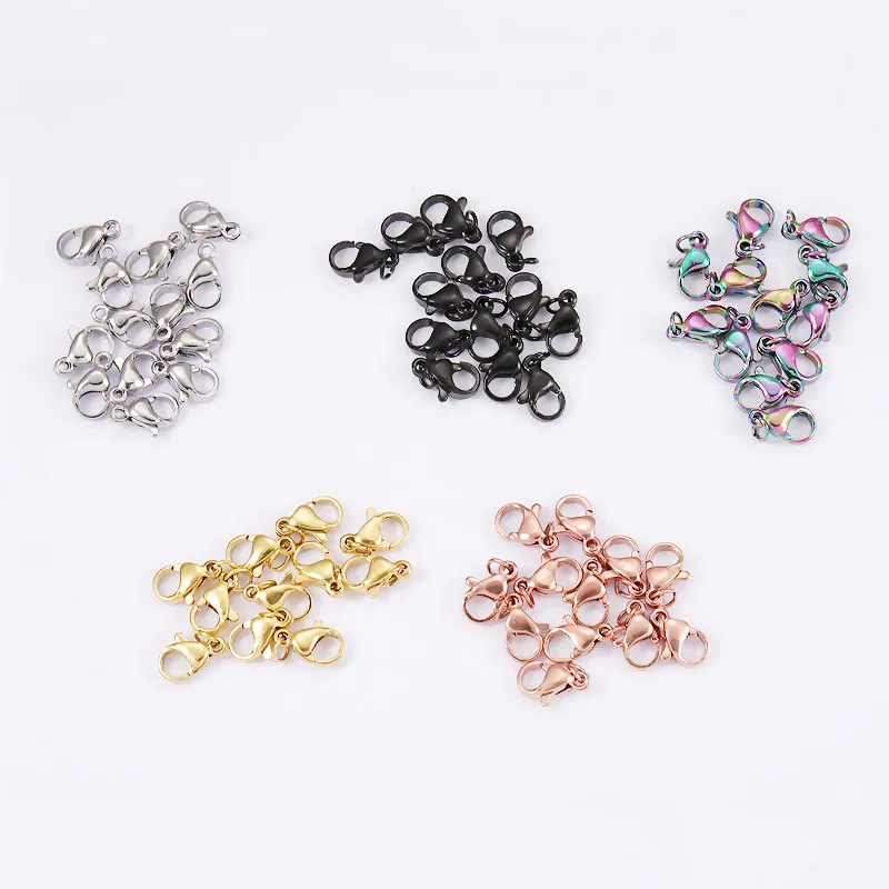 50pcs/Lot Stainless Steel Lobster Clasps Hooks End Connectors For DIY Making Jewelry Findings Components 9/10/13mm