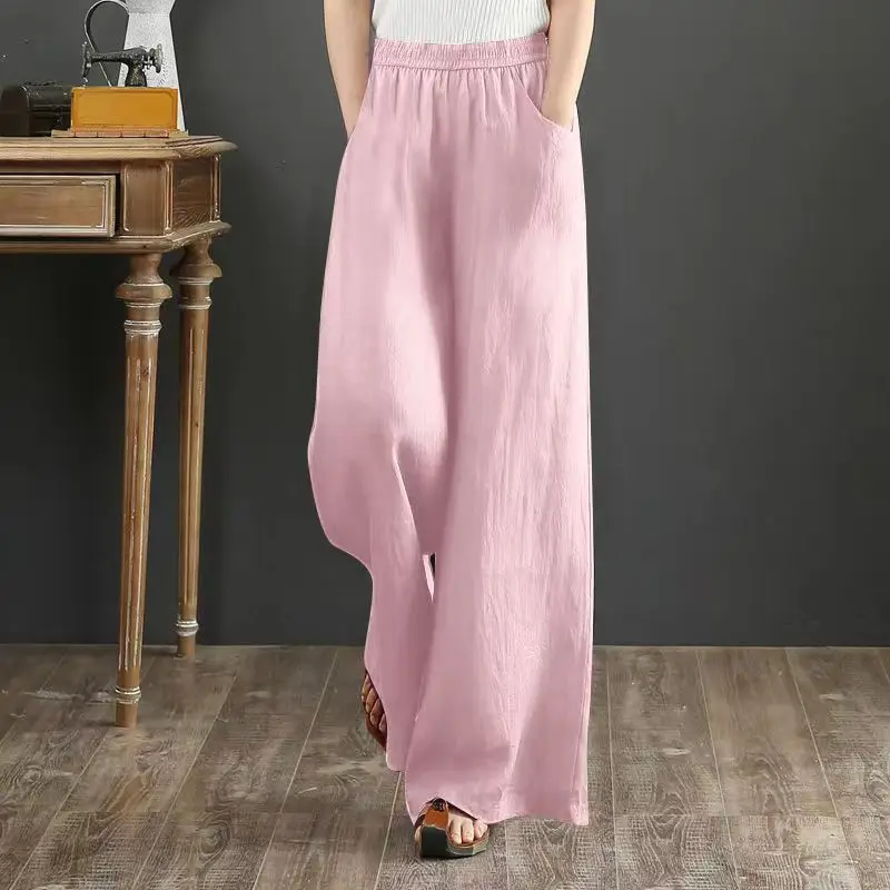 New Linen Wide-leg Pants Women\'s Drawstring Oversize Wide-leg Pants Woman Pants Streetwear Women Drawstring Sweatpants Pants