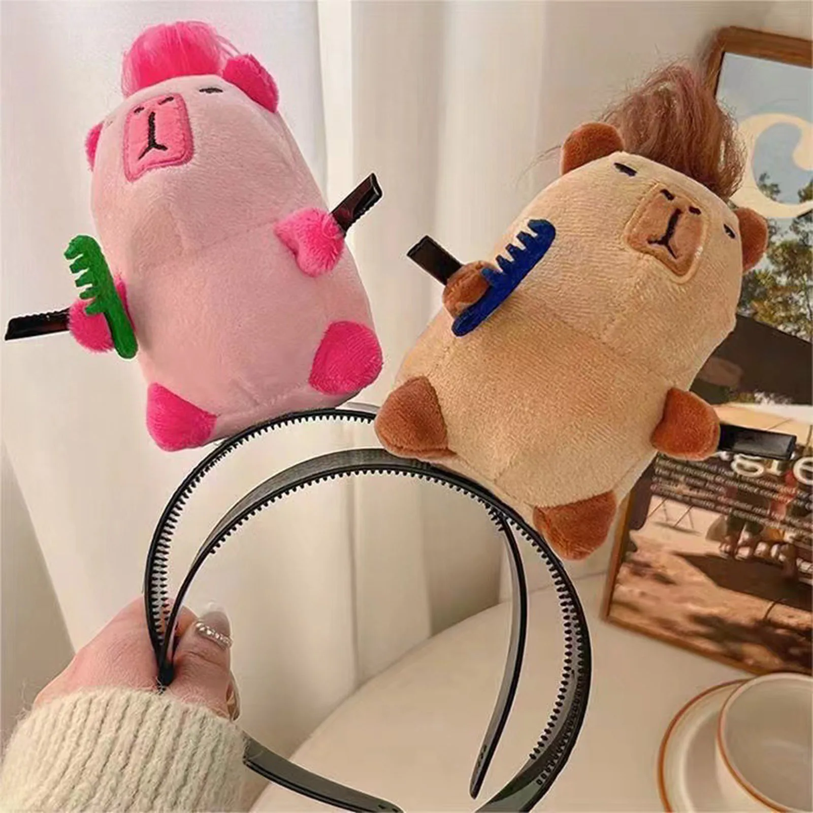 Cartoon Capybara Headband Creative Long Haired Plush Doll Headband Funny Washing Cutting Blowing Hair Hoop Hair Accessories