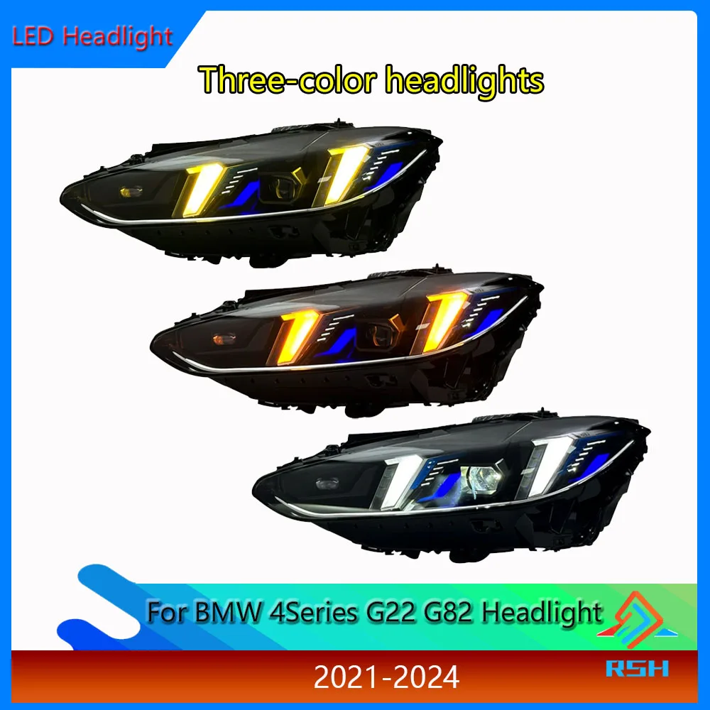 Three Color Head Light For BMW 4 Series G22 G82 Headlight Assembly 2021-2024 Modified Fang-Style Car LED Daytime Running Light