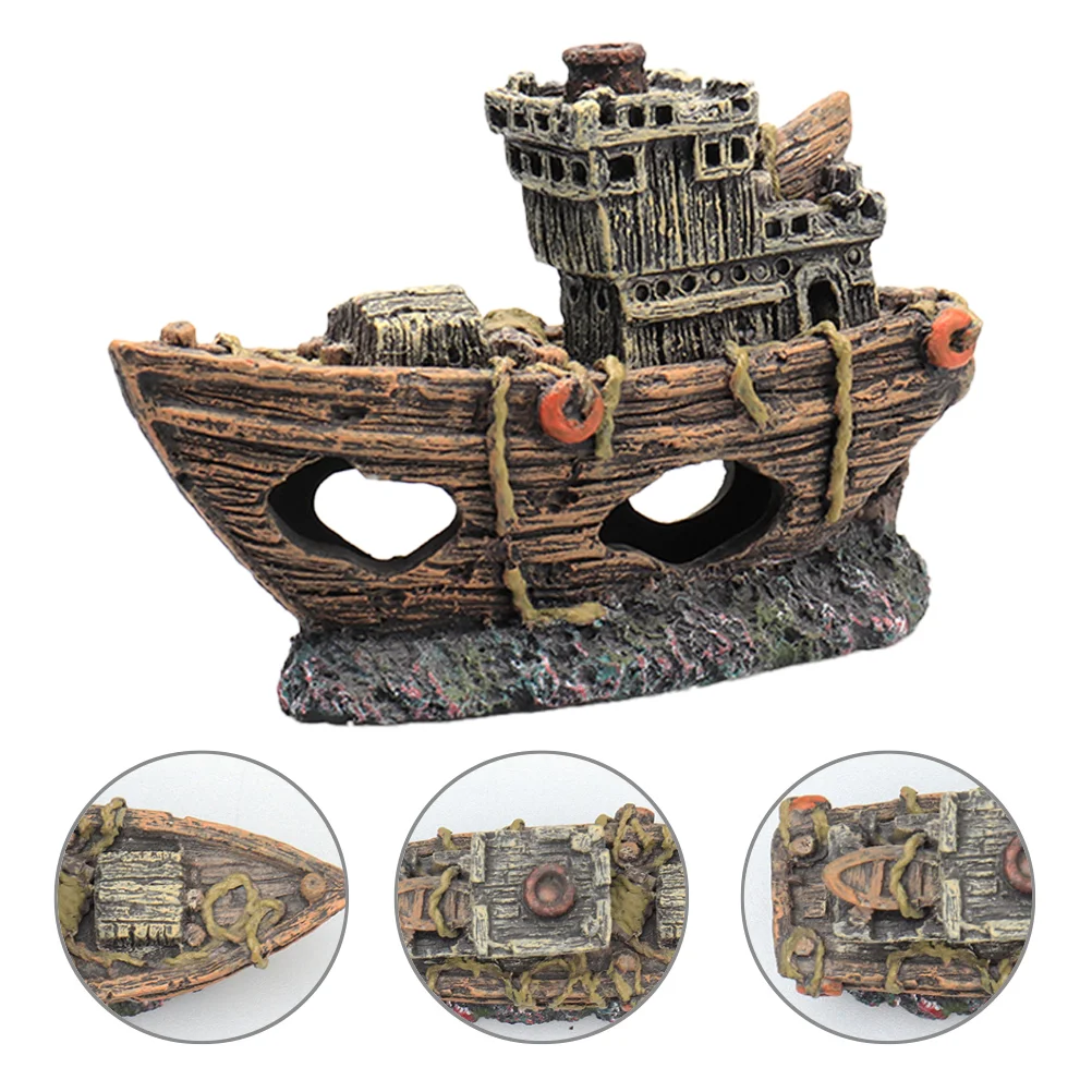 

Simulated Mini Pirate Ship Aquarium Ornament Decorations for Accessories Accessory Fish Tank Cave Boat Artificial