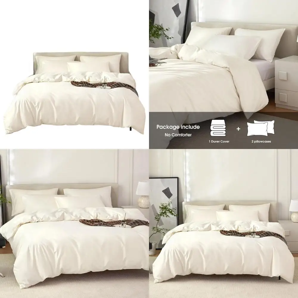 

Queen Size 100% Egyptian Cotton Duvet Cover Set, 1600 Thread Count, Super Soft & Lightweight, 3-Piece Bedding in Cream White