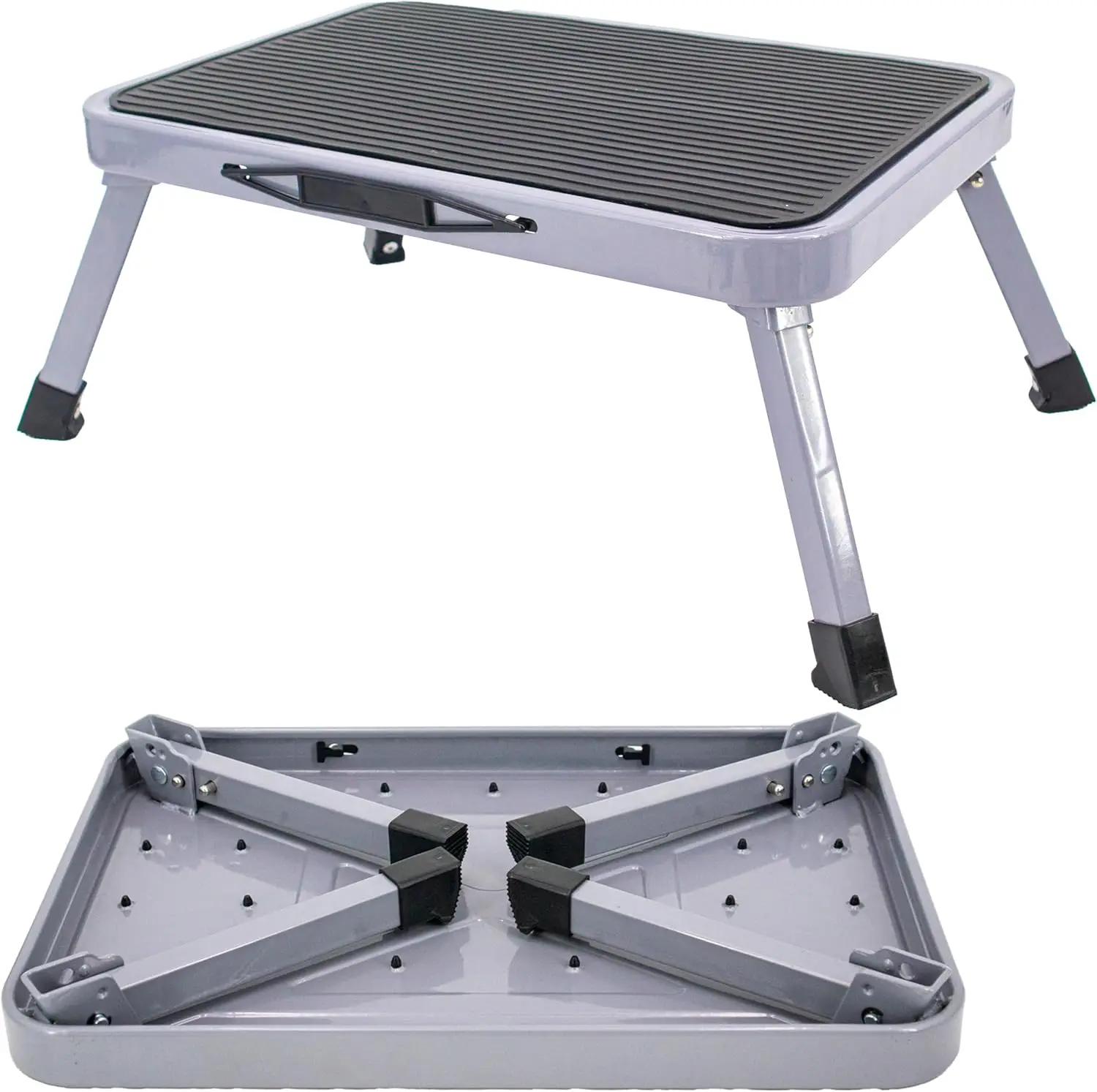

Metal Step Stool - Portable Folding Foot Stool - Non-Slip, Compact, 330Lbs Acity, Heavy Duty One Step Ladder For Kitchen
