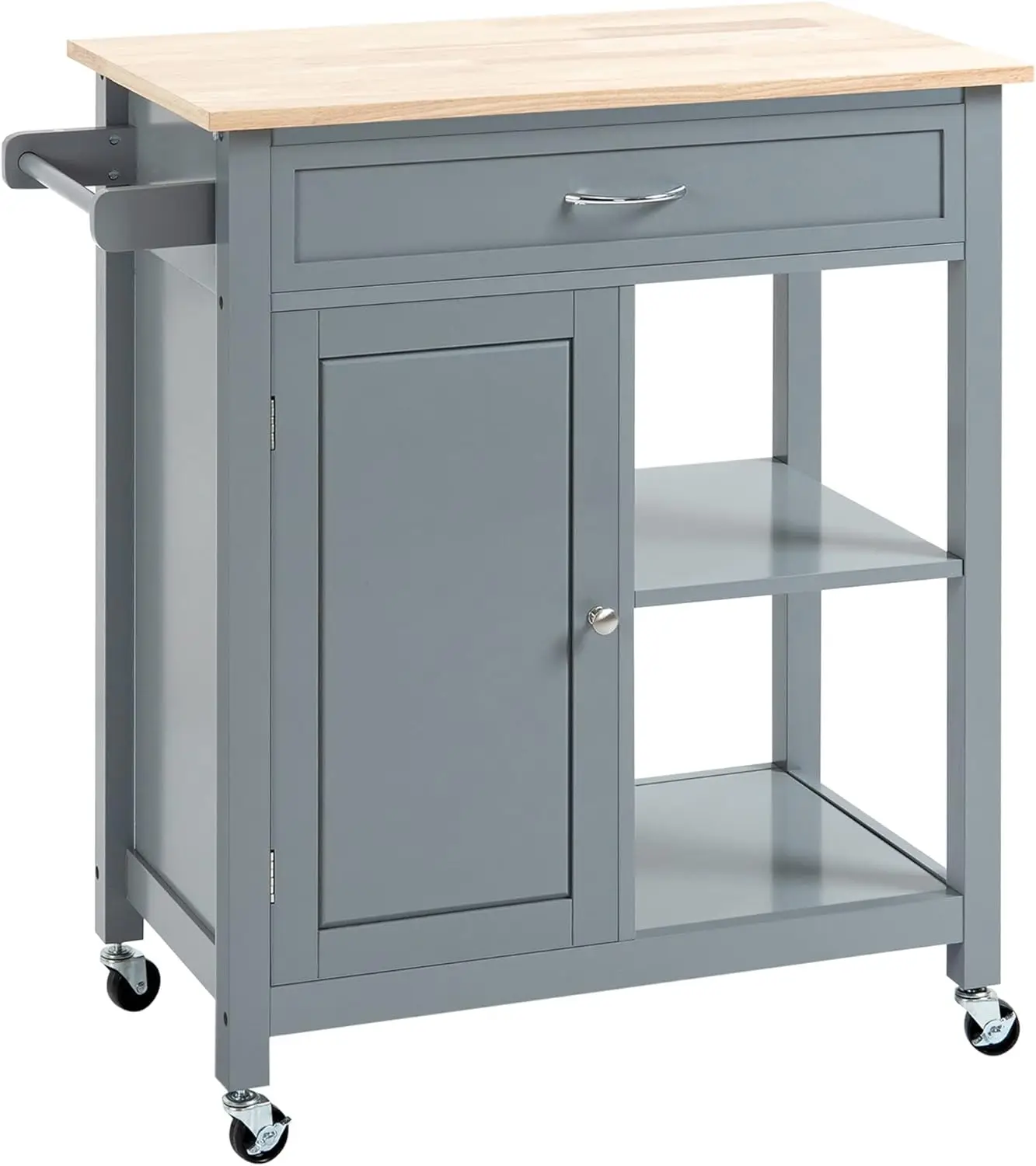 

Kitchen Island Cart, Rolling Kitchen Island with Storage Shelf, Solid Wood Top, Drawer, for Dining Room, Gray