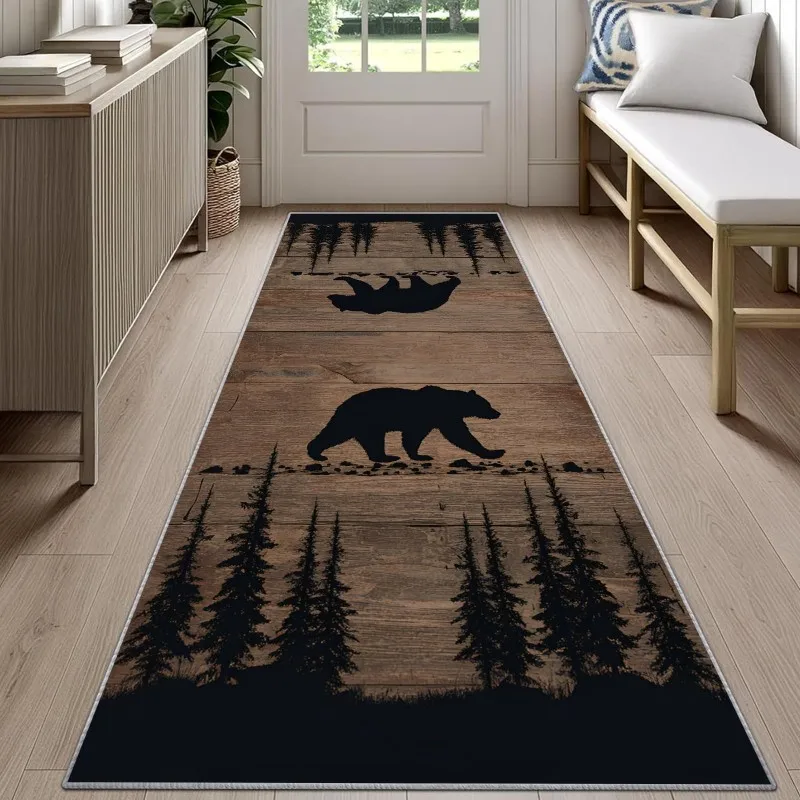 Vintage Deer Skin Runner Rug Rustic Border Pattern Carpet Non Slip Floor Mat For Hallway Kitchen Entryway Home Decor Soft