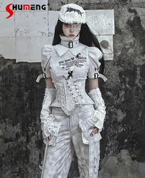 Hot Girl Subculture Turtleneck Punk Slim-Fit Elegant Fashion Shirt Women Summer Letter Print Blouse Ladies Tops Y2k Oversleeve