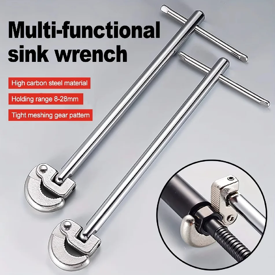 Multi-Functional Adjustable Head Sink Wrench, Metal Mechanical Plumbing Tool for Faucet, Bathroom Pipe, and Drain Installation