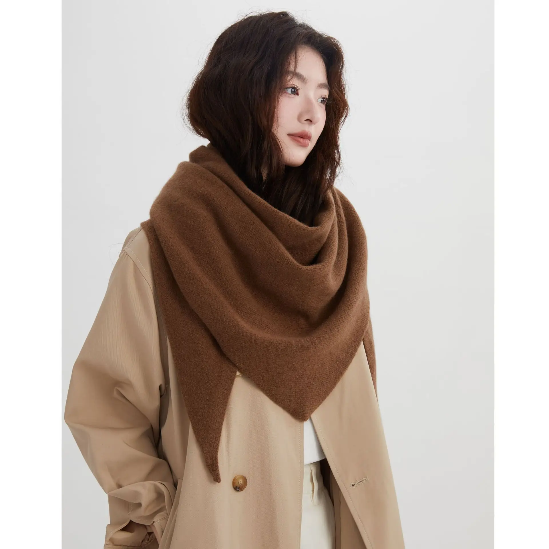 Women 100% Australian Wool Large Shawl Versatile Triangle Scarf Warm Neck Wrap Fashion Outer Layering for Autumn Winter