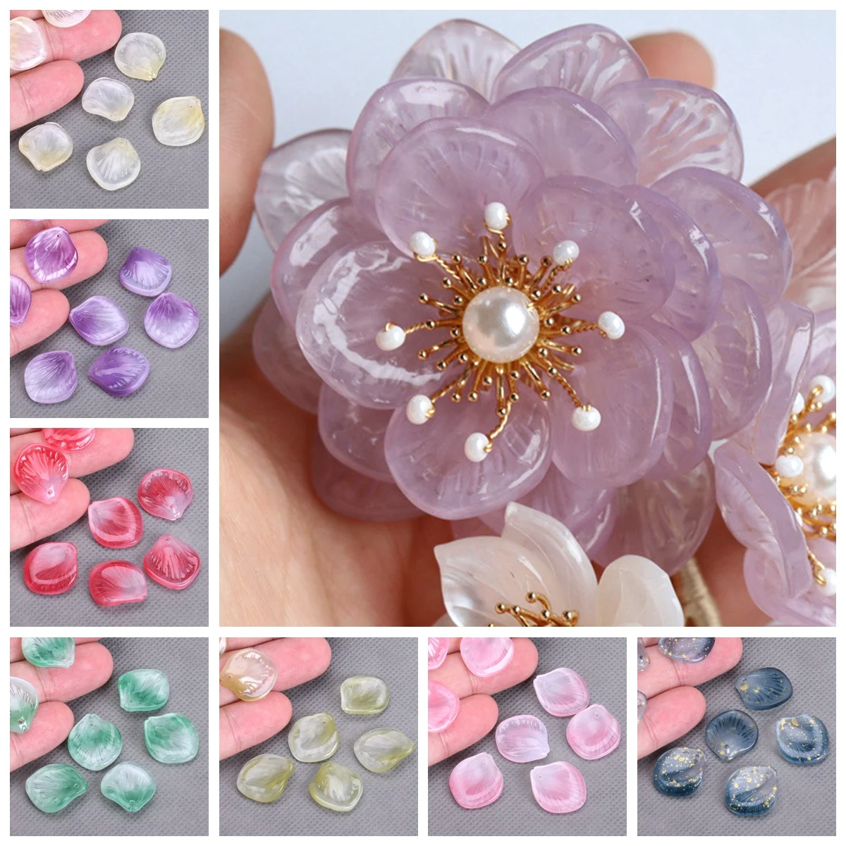 

10pcs 20x18mm Floral Petal Lampwork Crystal Glass Loose Top Drilled Pendants Beads for Jewelry Making DIY Crafts Flower Findings