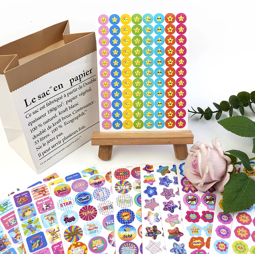 Bview Art 844枚入り 子供用ご褒美ステッカー、楽しい漫画の先生用インセンティブステッカー、教室用、モチベーションを高める学用品