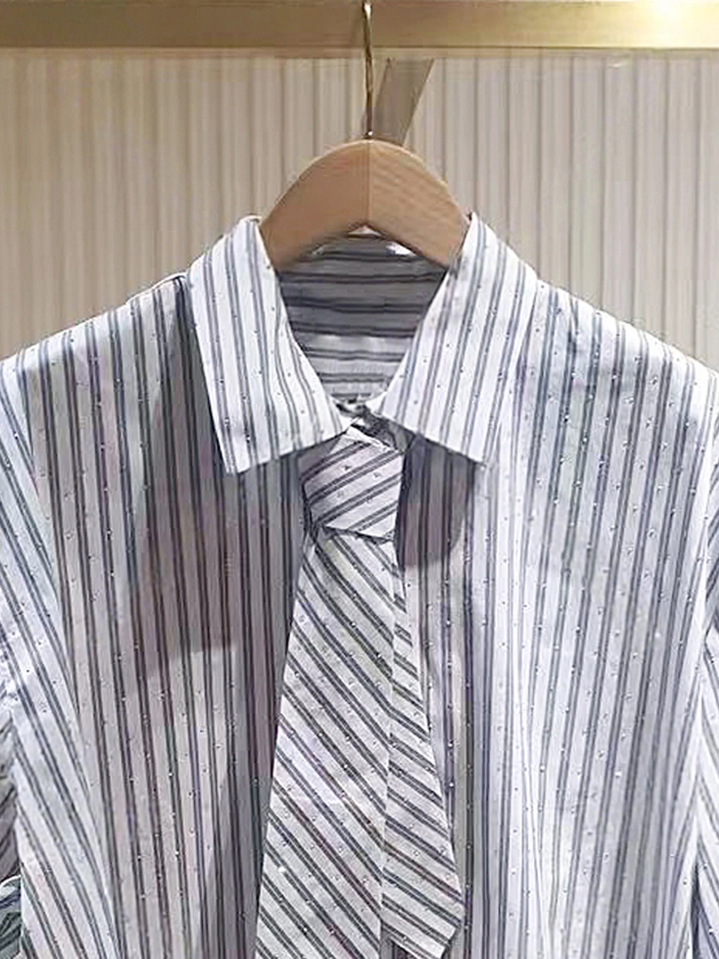 M Home Nan You Stripe casual da donna di fascia alta, lunghezza irt ort, con dettaglio trapano a cravatta, vestibilità ampia, vestibilità ampia, lunga