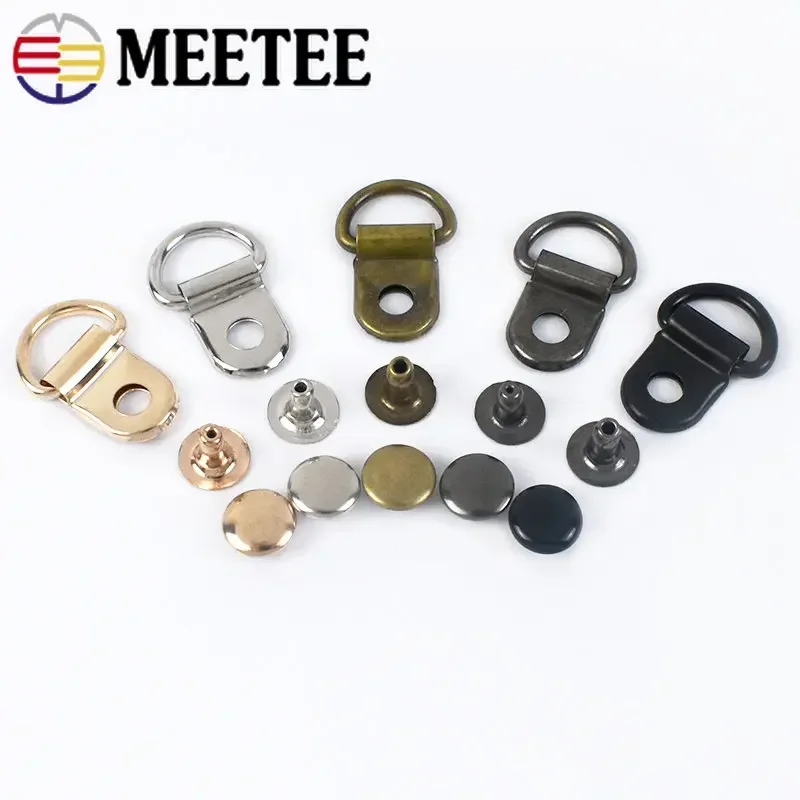 20/50Sets 9*14mm Metal Buckle Bag Strap Side Connector D Ring Clasp Shoes Luggage Carabiner Nails Buckles DIY Hardware Accessory