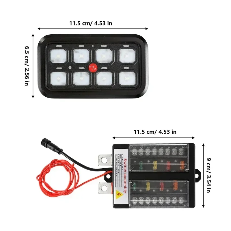 AUXBEAM 8 Gang Blue Backlight Switch Panel Kit Electronic Power Relay System (One-Sided Outlet/Two-Sided Outlet) 12-24V DC 60A