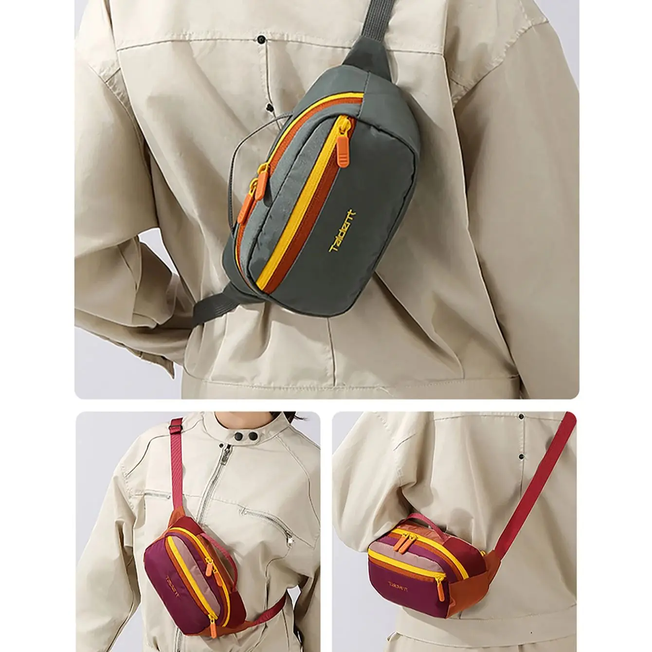 WRELS Tas Selempang Tahan Air Tas Bahu Tunggal Tas Dada Ringan Tas Pinggang Kapasitas Besar Tas Fanny Hiking Luar Ruangan