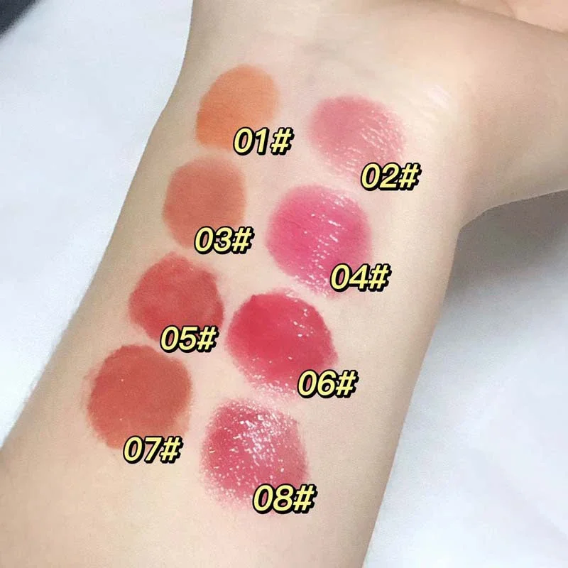 Jelly Lip Glaze Batom, Espelho Hidratante, Água Luz, Lip Gloss Sólido, Chá De Vidro Vermelho Marrom, Tint Maquiagem Cosméticos, Novo, 8 Cores