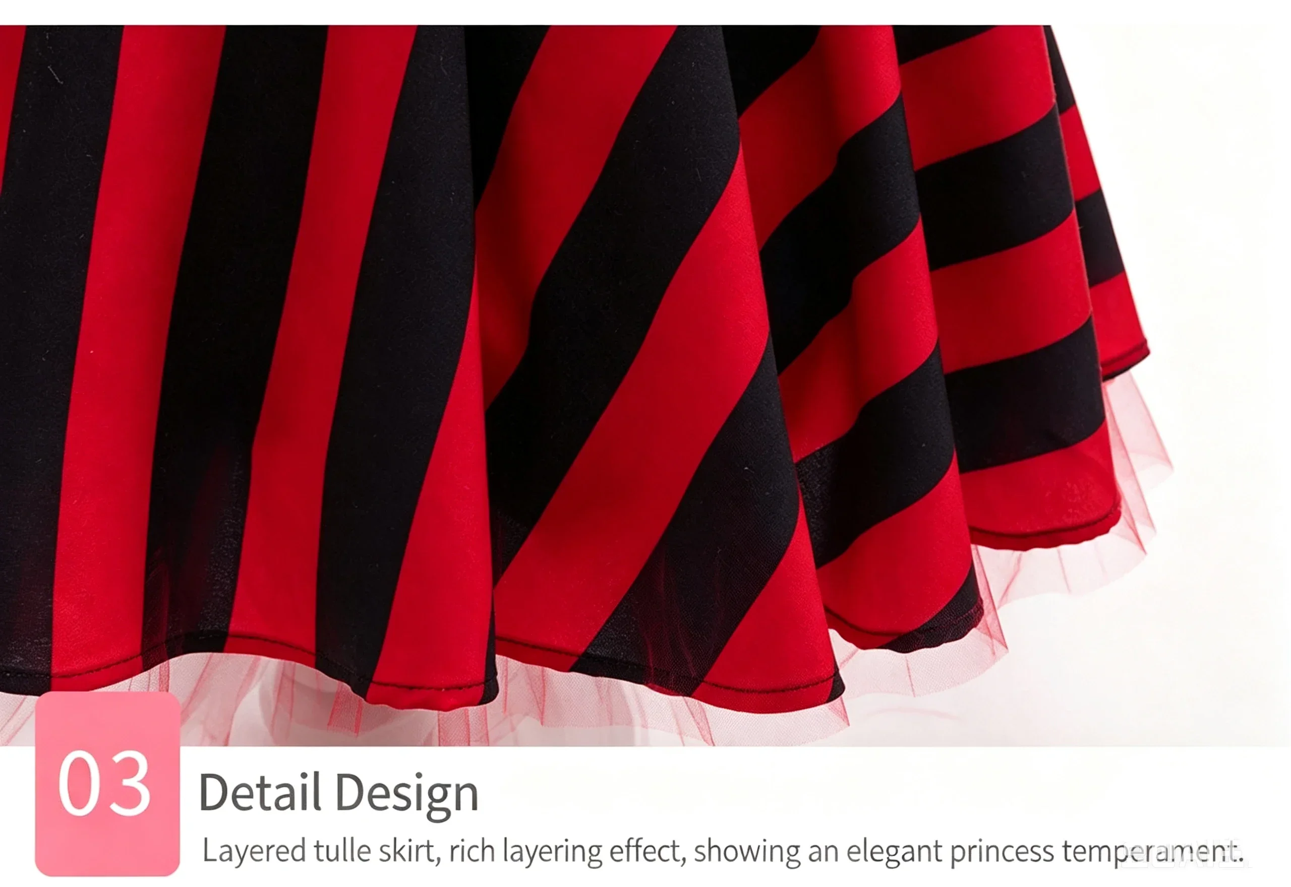 Mädchen Piraten-Cosplay-Kleid mit langen Puffärmeln, Totenkopf-Print, Schleife und rot gestreiftem Rock für Halloween, Karneval, Themenparty, Verkleidung. – Detail 7