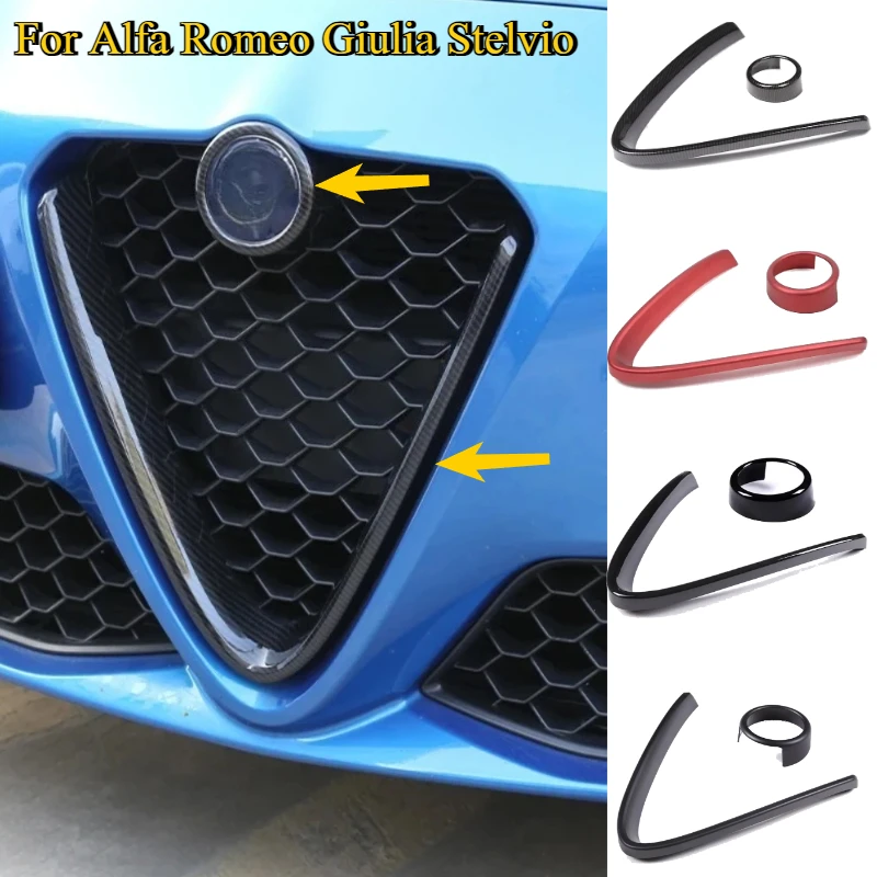 ABS Carbon Fiber/Red/Black For Alfa Romeo Giulia Stelvio 2017 2018 2019 2020 2021 2022Front Grill Decoration Frame Accessories