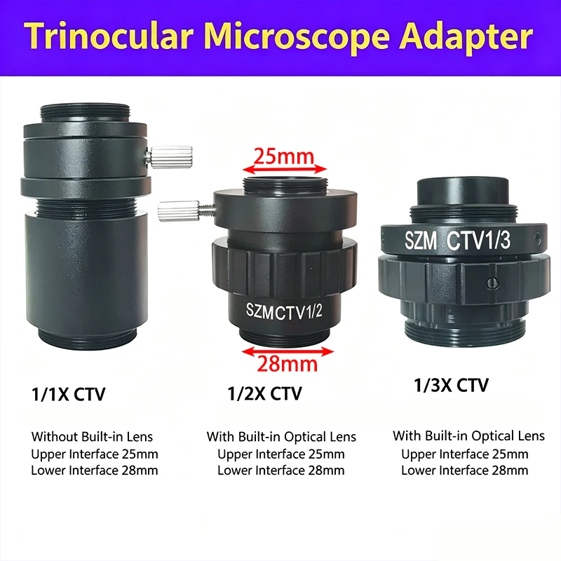 SZMCTV 1/2 1/3 1/1 Microscope Camera Adapter 28mm To C-mount Simul Focal Trinocular Stereo Microscope Adapter