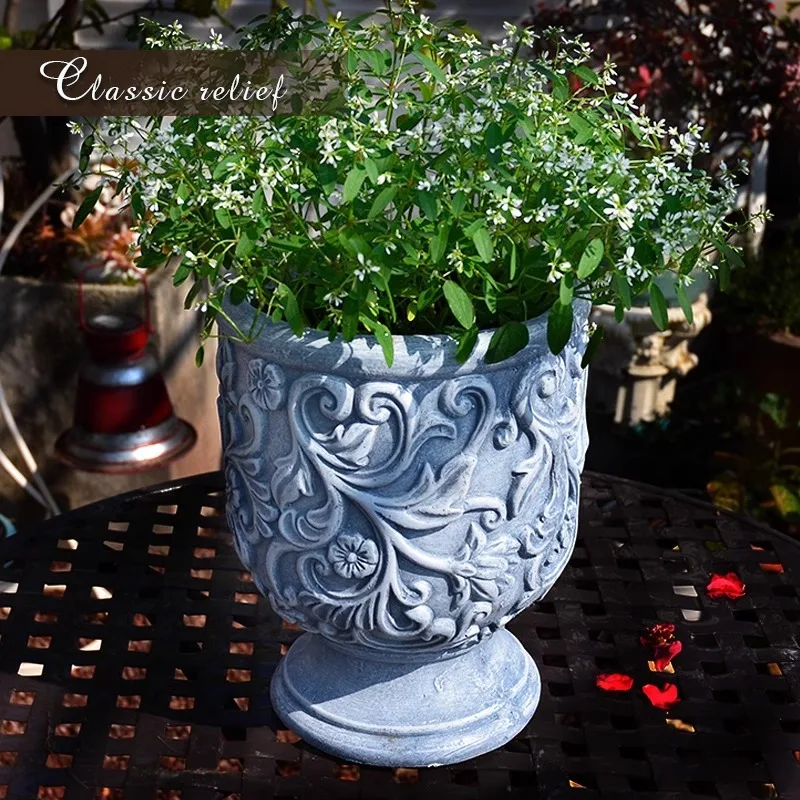 CX imitation stone flower pot European simple magnesium oxide gray black relief flower tank