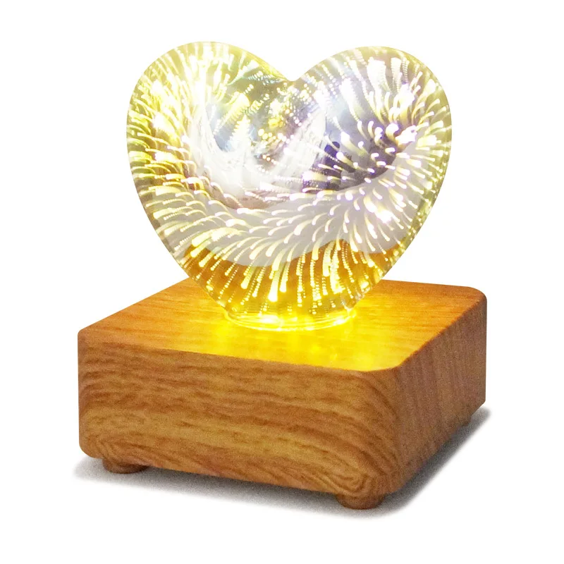 LED 3D Fireworks Night Light Christmas Romantic Atmosphere Desk Lamp USB Dreamy Heart shaped Atmosphere Lights