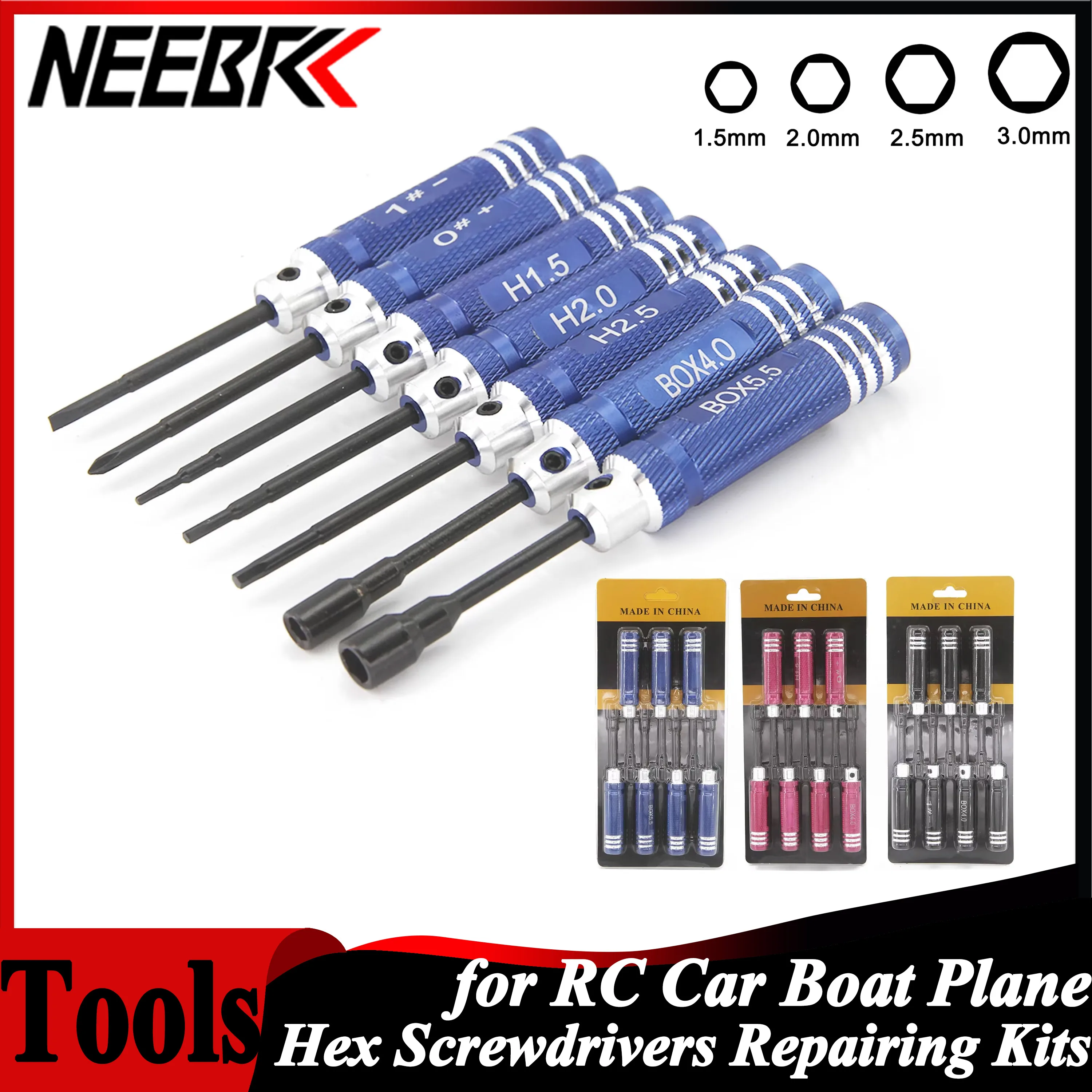 

NEEBRC 4PCS 7PCS Hex Screwdrivers 4IN1 6IN1 8IN1 Screw Driver 1.5 2.0 2.5 3.0mm Tool Kit for RC Plane FPV Drone Car Boat Robot