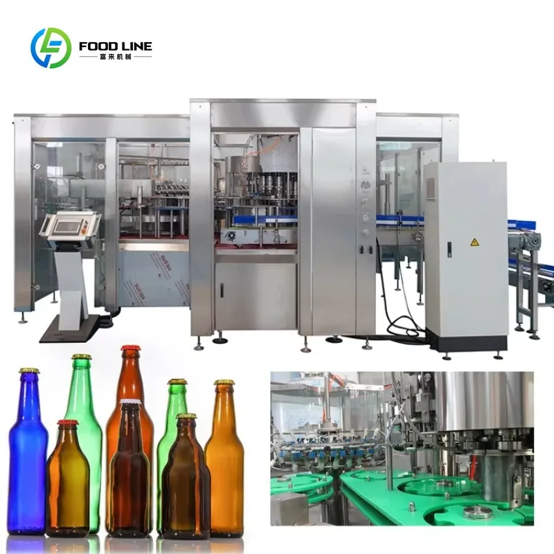 Automatic Stainless Steel Mono Block Craft Beer Glass Bottle Filling Capping Machine PLC Control Complete Production Line Plant