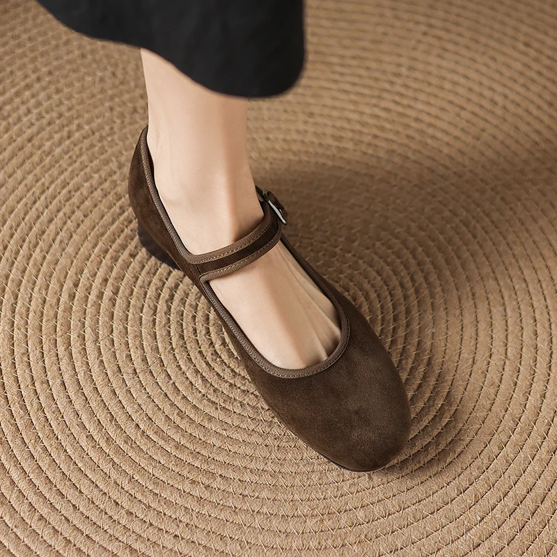 2026 new spring summer women pumps natural leather 22-25cm kid suede +pigskin+sheepskin round toe round heel mary janes shoes view 3
