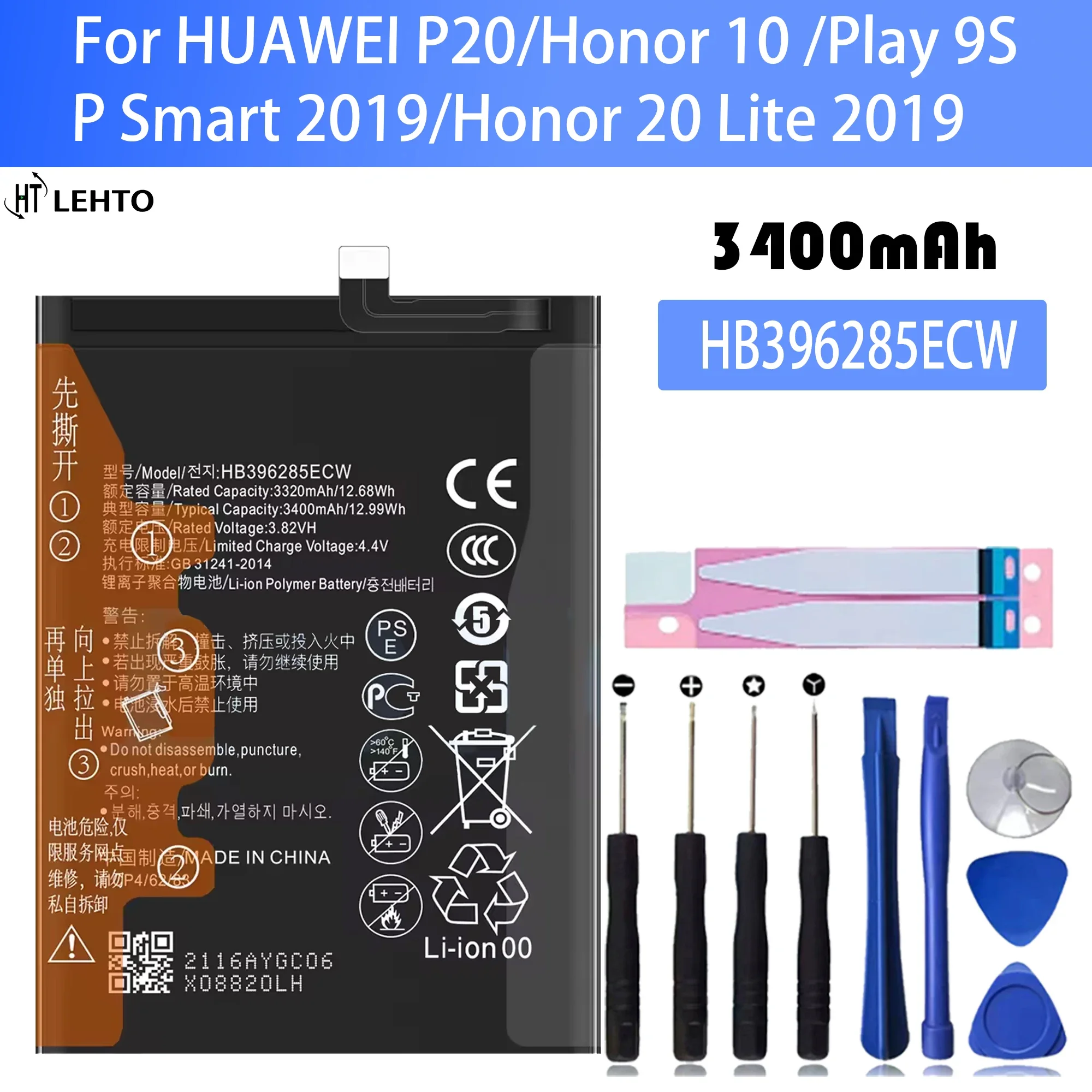 100% New Original Battery HB396285ECW For HUAWEI  honor 10  Honor 20 Lite 2019   P20P Smart 2019  Battery + Free Tools