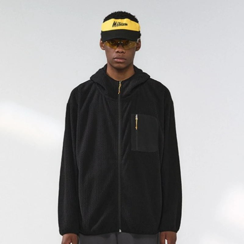 Winter Outdoor Windproof Wavy - Patterned Stand - Collar Zip - Up Jacket Unisex Loose-fitting Casual Warm Windproof Jacket.