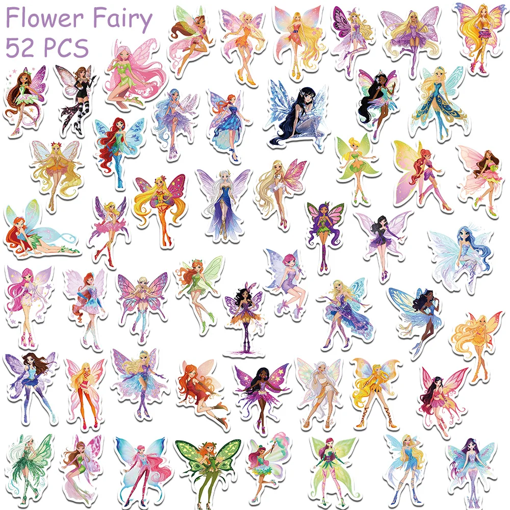 52 個漫画かわいい花妖精ステッカーデカール電話ラップトップスクラップブックスーツケースヘルメット DIY 落書き美的ステッカー